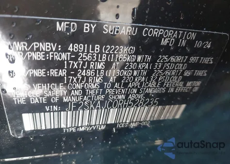 2024 Subaru Forester Wilderness z USA, uszkodzony, nr VIN JF2SKAJC0RH528235